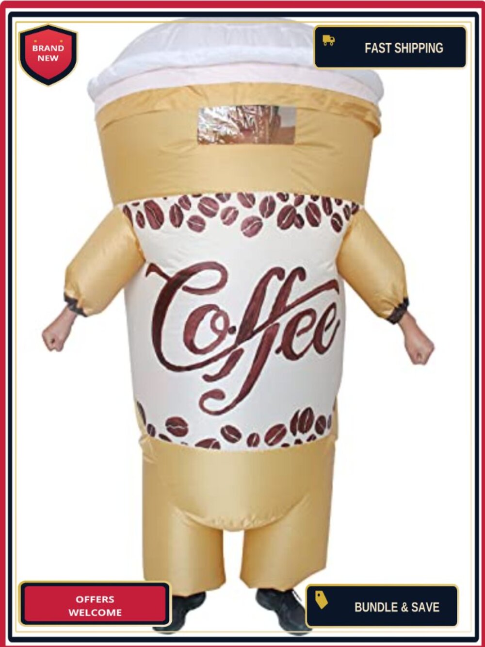 Inflatable Coffee Cup Costume Adult Funny Blow Up Halloween Cosplay Party